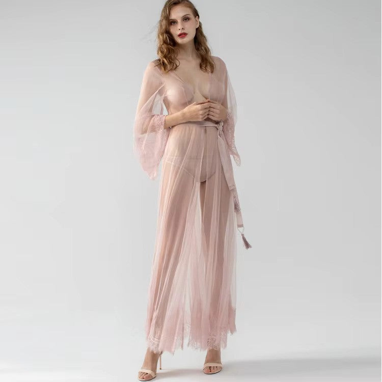 Blush Sheer Mesh Lace Robe Gown – 79622