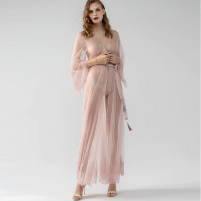 Blush Sheer Mesh Lace Robe Gown – 79622