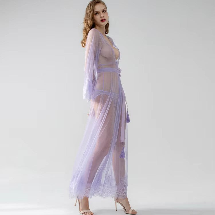 Blush Sheer Mesh Lace Robe Gown – 79622