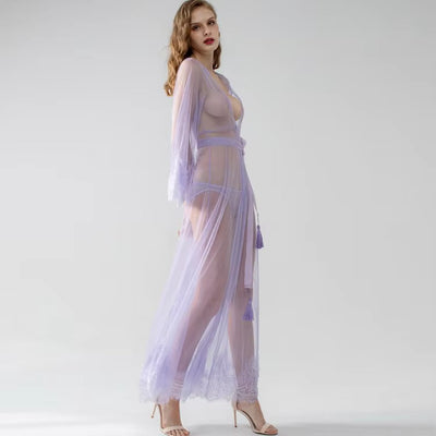 Blush Sheer Mesh Lace Robe Gown – 79622