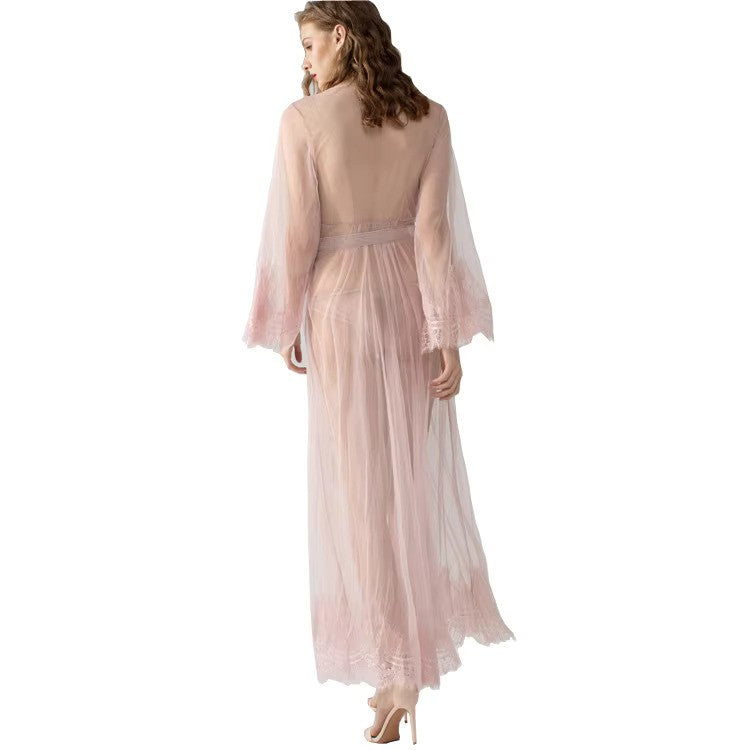 Blush Sheer Mesh Lace Robe Gown – 79622