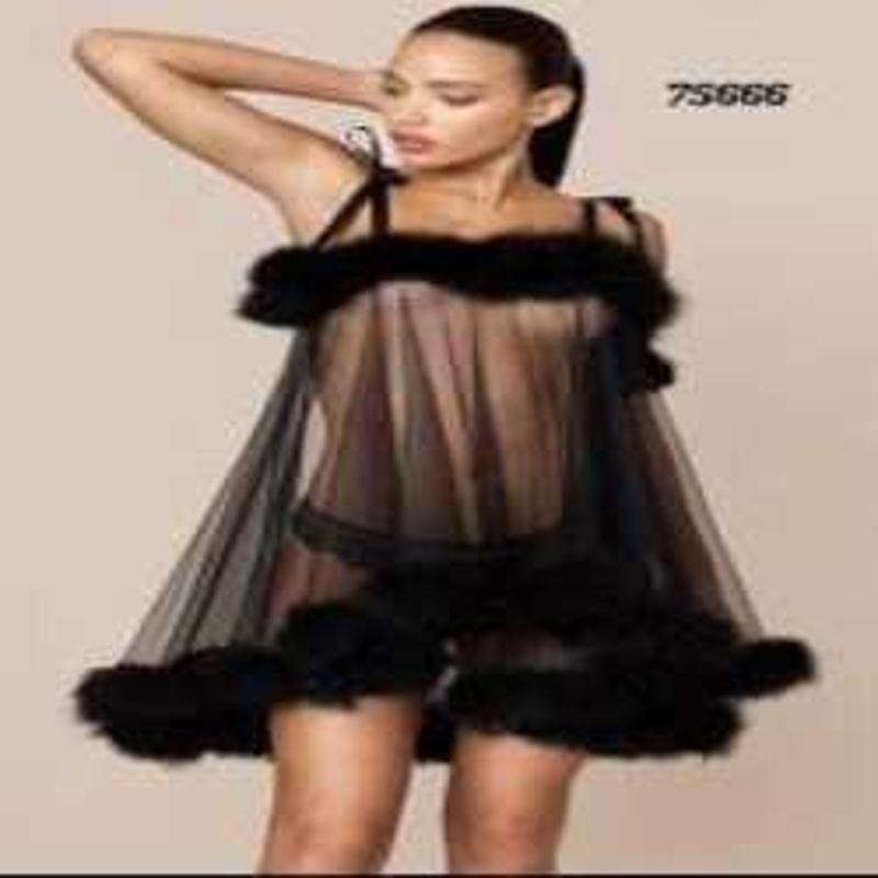 Luxury Black Sheer Net Babydoll Nightwear - 75666