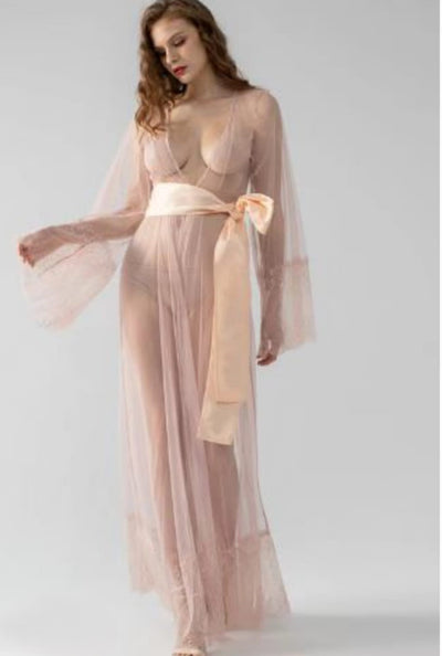 Luxury Sheer Lace Long Robe Gown – Style 79615